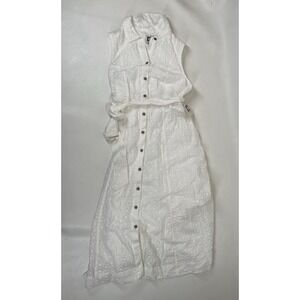 Anne Klein Eyelet Diane Midi Shirt Dress Sleeveless Button Front Size 10 White